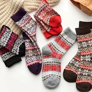 5 pr Nordic Winter Wool Socks Soft Warm & Comfy Women's Multi-Colored NEW